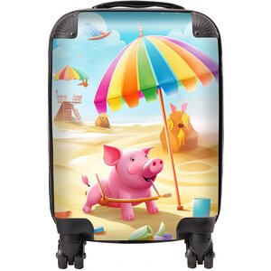 Pig On A Beach Holiday Suitcase - Yellow / 29l by Warren Reed - Designer