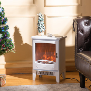 HOMCOM Electric Fireplace Stove Heater with Realistic Flame Effect - White by HOMCOM