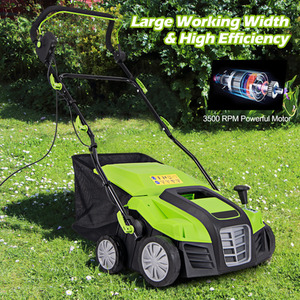 2-In-1 Electric Dethatcher Scarifier Folding Lawn Dethatcher - Green by Costway