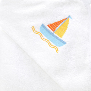 Baby White Hooded Towel - Boat by Junior Joy