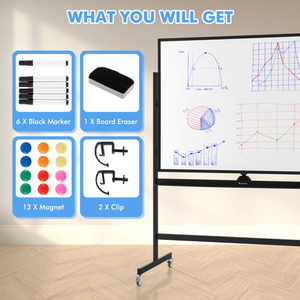 Magnetic Double Sided Whiteboard - Black by Costway