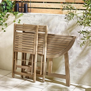 Lox 2 Seat Half Round Folding Solid Wood Outdoor Table Set - Beige by FurnitureboxUK
