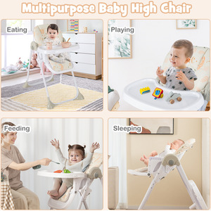 Folding Baby Highchair with Recline Footrest - Yellow by Costway