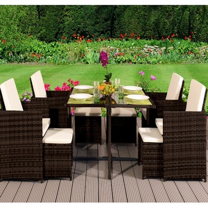 9 Piece Cube Rattan Garden Furniture Set with Cover - Dark Brown by Comfy Living