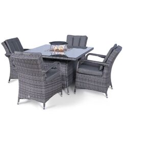 Arizona Fire Pit Square Rattan Patio Dining Set - Grey / 4 by Giardino