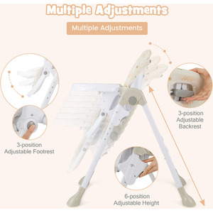 Folding Baby Highchair with Recline Footrest - Yellow by Costway