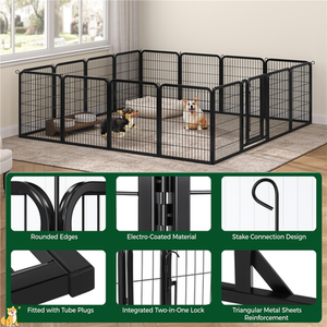 16 Panels Steel Dog Playpen Pet Exercise Pen - Black / 1.2cm by Yaheetech