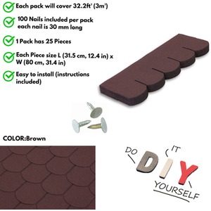 25 Pieces Asphalt Roof Shingles Fish Scales Design - Brown by NOVECRAFTO