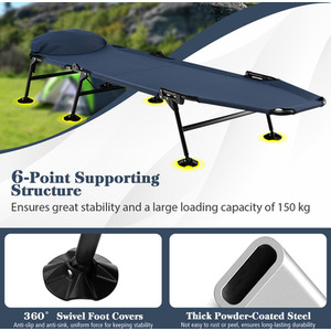 6-Position Adjustable Folding Camping Cot - Blue by Costway