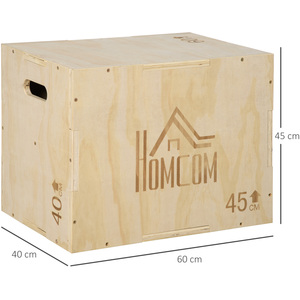 HOMCOM 3-in-1 Wooden Plyometric Jump Box with Handle Openings - Nature by HOMCOM
