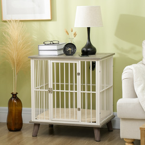 PawHut Dog Crate Furniture Pet Kennel with Cushion - Grey / 64.5cm by PawHut