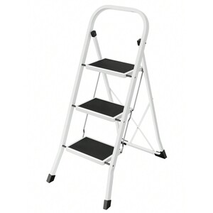 SONGMICS 3-Step Folding Ladder with Safety Lock - White by SONGMICS