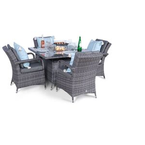 Arizona Fire Pit Square Rattan Patio Dining Set - Grey / 4 by Giardino