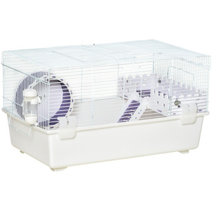 PawHut 2 Tier Hamster Cage Rodent House with Exercise Wheel Water Bottle Ladder - White, Purple by PawHut