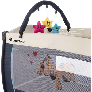 tectake Travel Cot Dog with Changing Mat, Play Bar Carry Bag - Blue by tectake