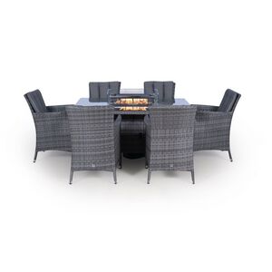 Savannah Fire Pit Square Rattan Patio Dining Set - Grey / 6 by Giardino