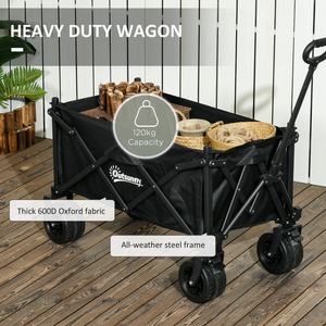 Outsunny Folding Garden Trolley Cart, 120KG Capacity, with Carry Bag - Black by Outsunny