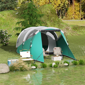 Outsunny 2 Room Camping Tent for 4-5 Man, 3000mm Waterproof, Green - Green by Outsunny