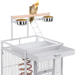 Rolling Metal Bird Cage with Playtop - White by Yaheetech