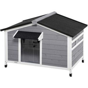 Large Wooden Dog Kennel for Outside - Grey / Fir Wood by PawHut