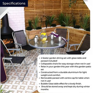 Samuel Alexander 4 Seater Garden Table And Chairs Set Dining Set With Parasol - Black & Grey by Samuel Alexander