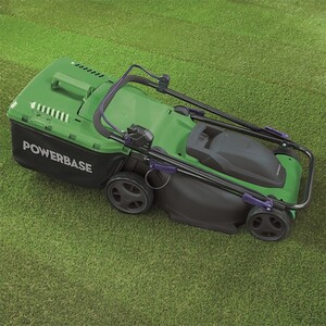 Powerbase Electric Mower with Rear Roller - Green / 37cm Cutting Width by Powerbase