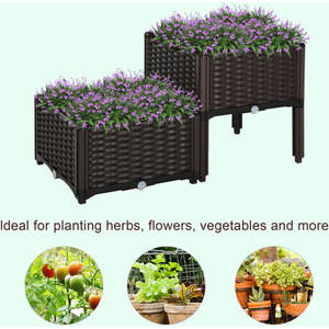 Outsunny Rattan Effect Raised Flower Planter Bed - Brown / Set 2 by Outsunny