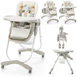 Multifunctional Folding Baby High Chair with Wheels - White by Costway