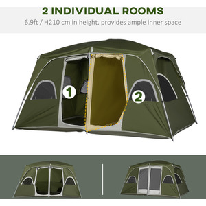 Outsunny Camping Tent Family Tent 4-8 Person 2 Room - Green by Outsunny