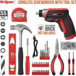 35 Piece 3.6V Cordless Power Screwdriver and Hand Tool Kit Set by Hi-Spec