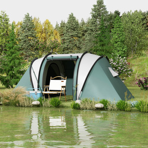 Outsunny 2 Room Tent with Living Area and Awning, 3000mm Waterproof - Green by Outsunny