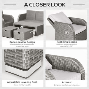 Outsunny Rattan 7 Seater Sofa, Table and Footstool Set - Grey by Outsunny