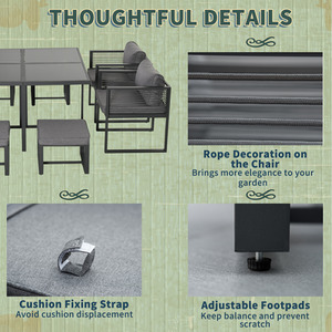 Outsunny 9 Piece Garden Dining Cube Set - Grey by Outsunny