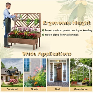 2-Tier Raised Garden Bed with Trellis - Brown by Costway