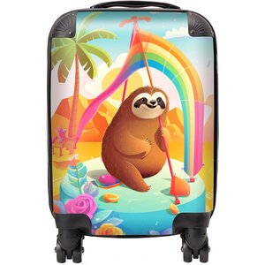 Sloth On A Beach Holiday Suitcase - Yellow / 29l by Warren Reed - Designer