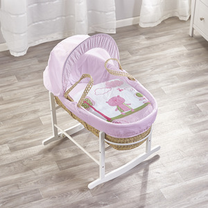Tiny Ted Pink Moses Basket With White Rocking Stand - Pink by Kinder Valley