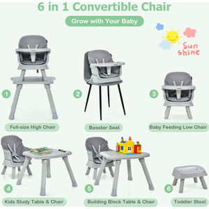 6-in-1 Infant Feeding Chair - Grey by Costway