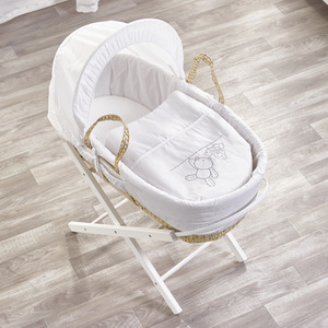 White Teddy Wash Day Moses Basket with White Opal Folding Stand by Kinder Valley