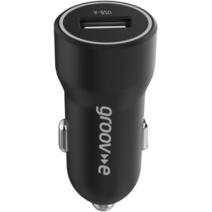 USB-A Car Charger 12W with Lightning Cable 1M - Black by Groov-e