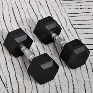 HOMCOM Hex Dumbbell Rubber Weights Sets - Black-2x10kg / 20kg by HOMCOM