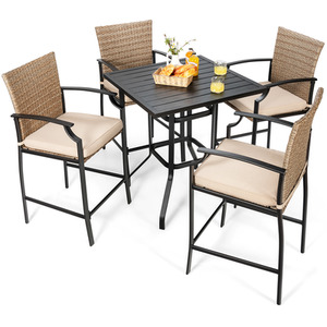 5 Piece Outdoor Bar Stool Table Set - Black by Costway