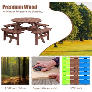 BIRCHTREE 8 Seater Wooden Picnic Table Round Pub Bench - Brown by BIRCHTREE
