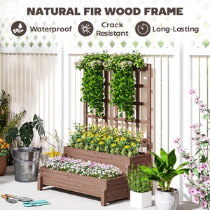 Outsunny 2-Tier Wooden Planter with Trellis and Drainage Holes by Outsunny