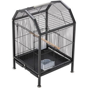 Portable Metal Bird Cage with Arched Top and Tray Base - Black by Livingandhome