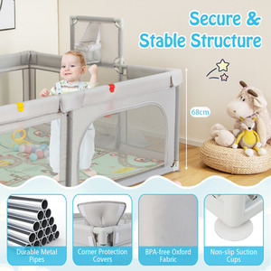 Large Baby Playpen with Mat - Light Grey by Costway