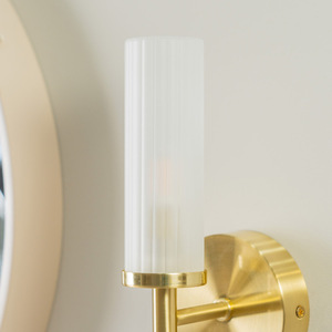 Pair of - Canya IP44 Bathroom Frosted Reeded Glass Wall Lights LED Bulb - Gold by ValueLights