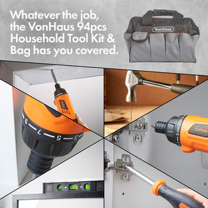 Cordless Hand Drill and Household Tool Kit - Black by VonHaus