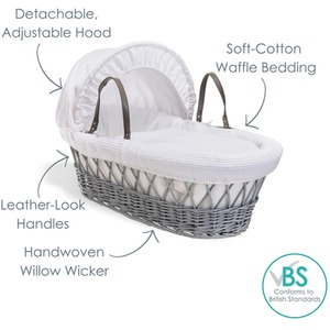 Waffle Grey Wicker Moses Basket - White by Clair de Lune