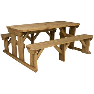 Abies Wooden Rounded Outdoor Picnic Bench & Table Dining Set - Rustic Brown / 240cm by Arbor Garden Solutions