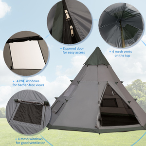 Outsunny 6 Men Tipi Tent - Olive Green, Grey by Outsunny